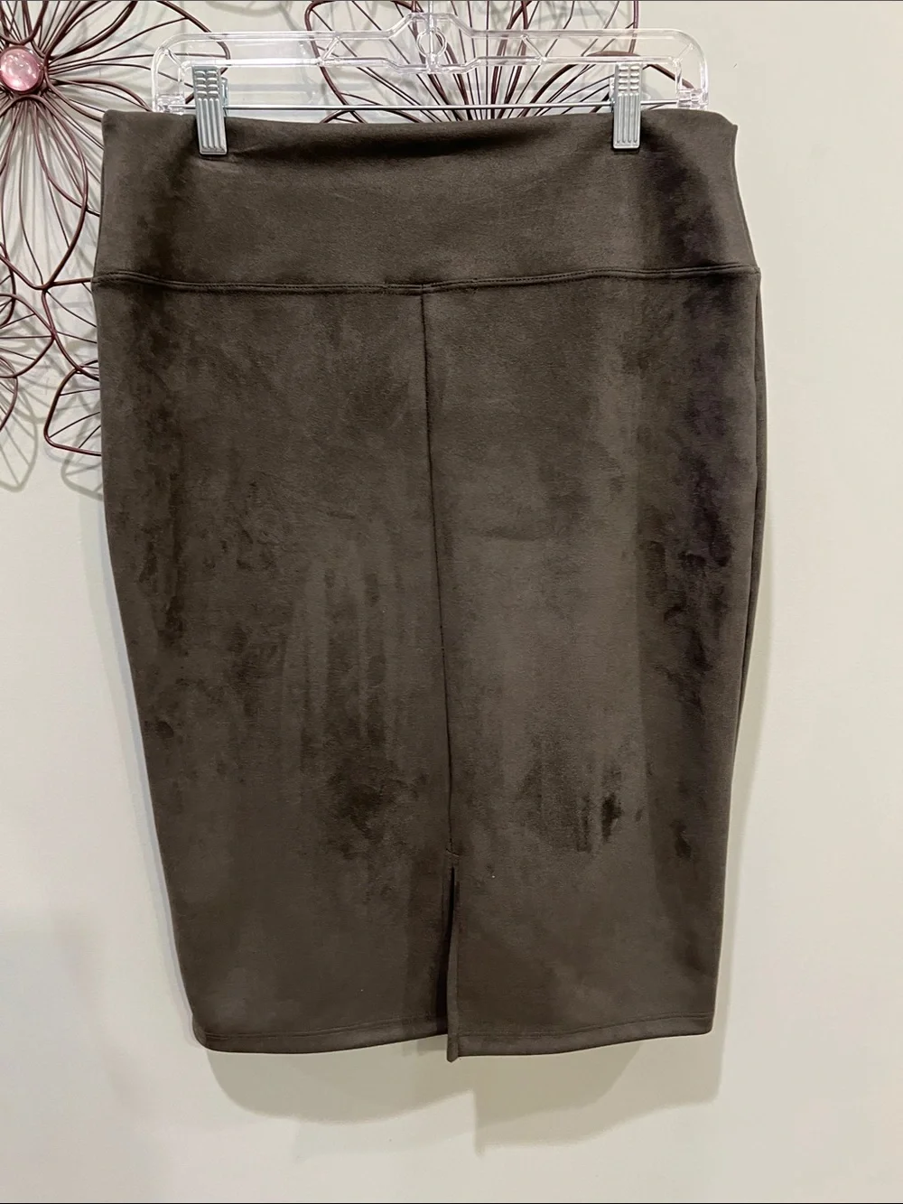 Classic Dark Olive Stretchy Suede Cloth Pencil Skirt